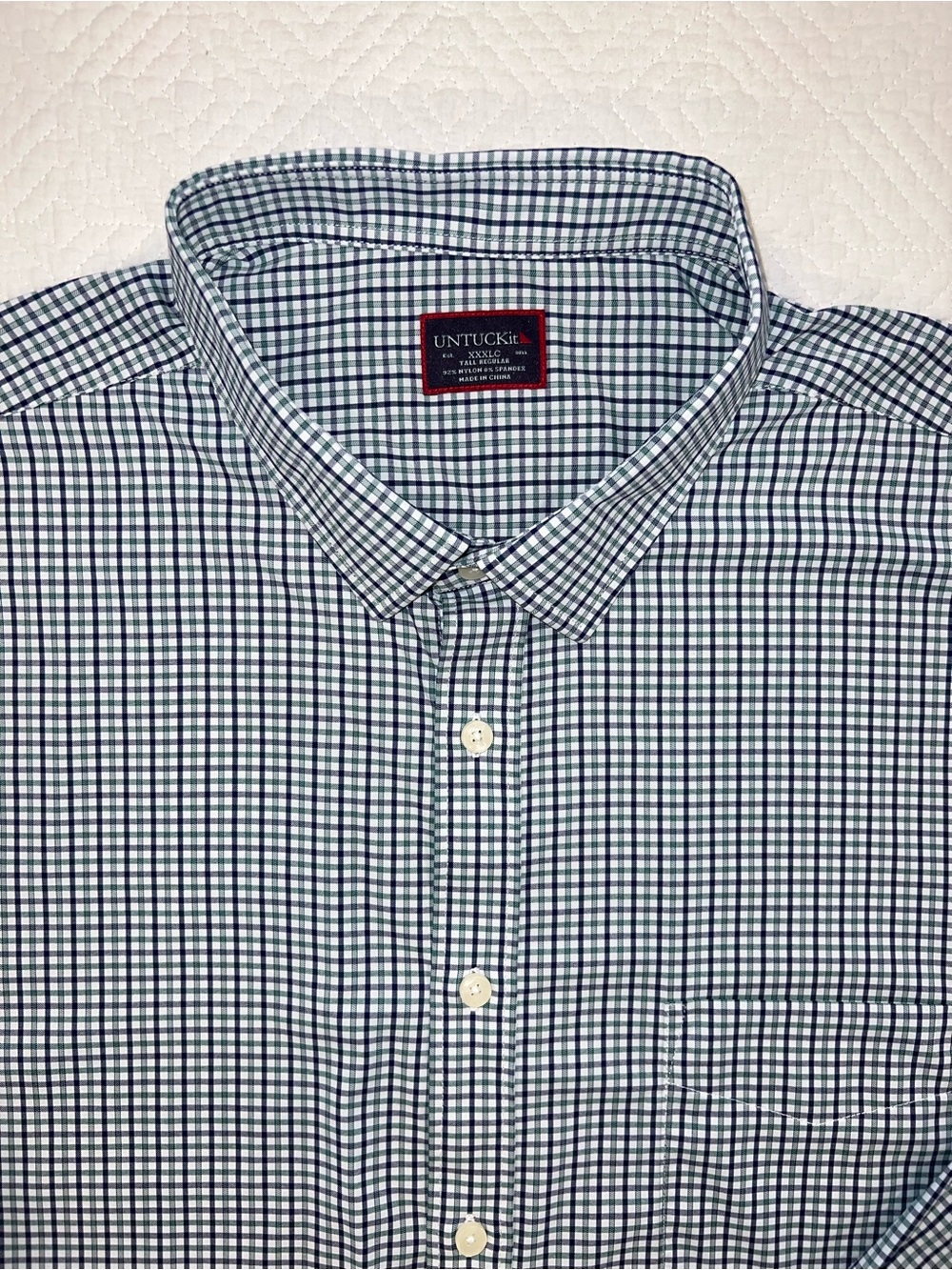 UNTUCKit Men's Button-Down Shirt in White, Navy, Green Check